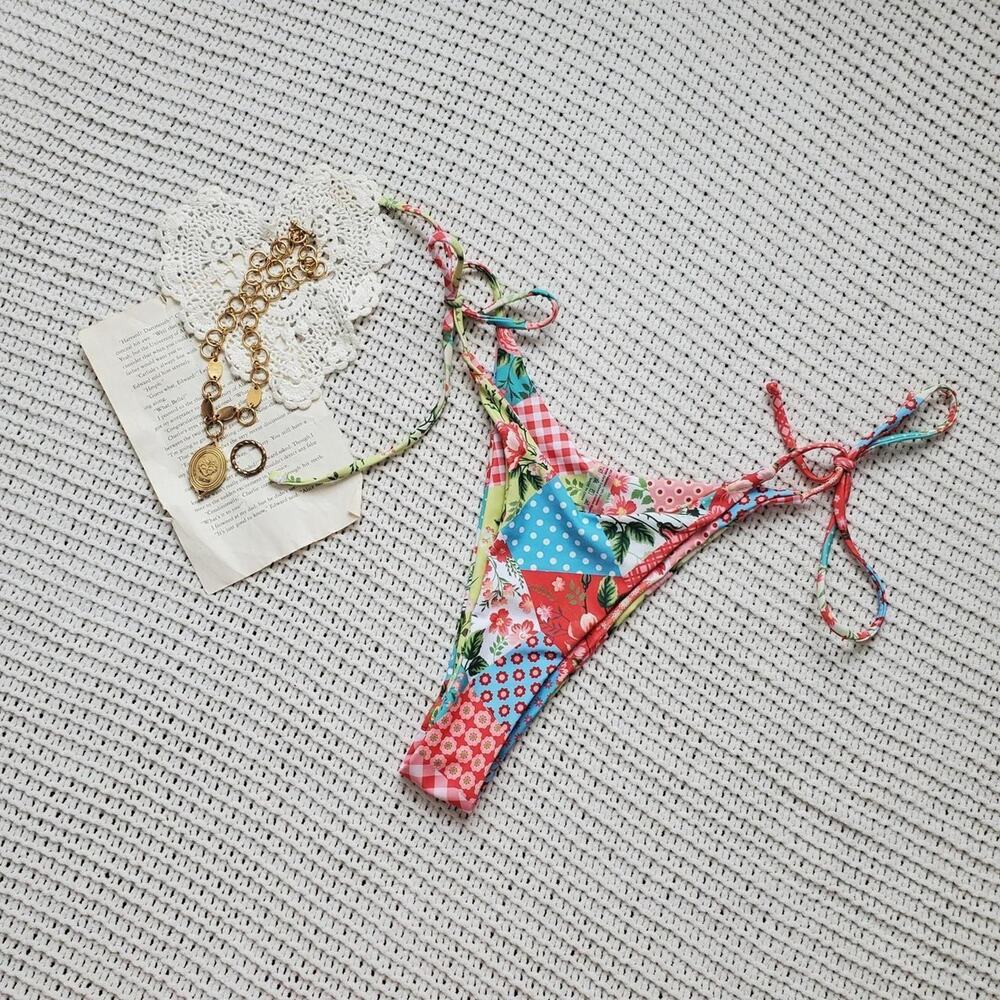 Patchwork style micro high waist swim bottoms